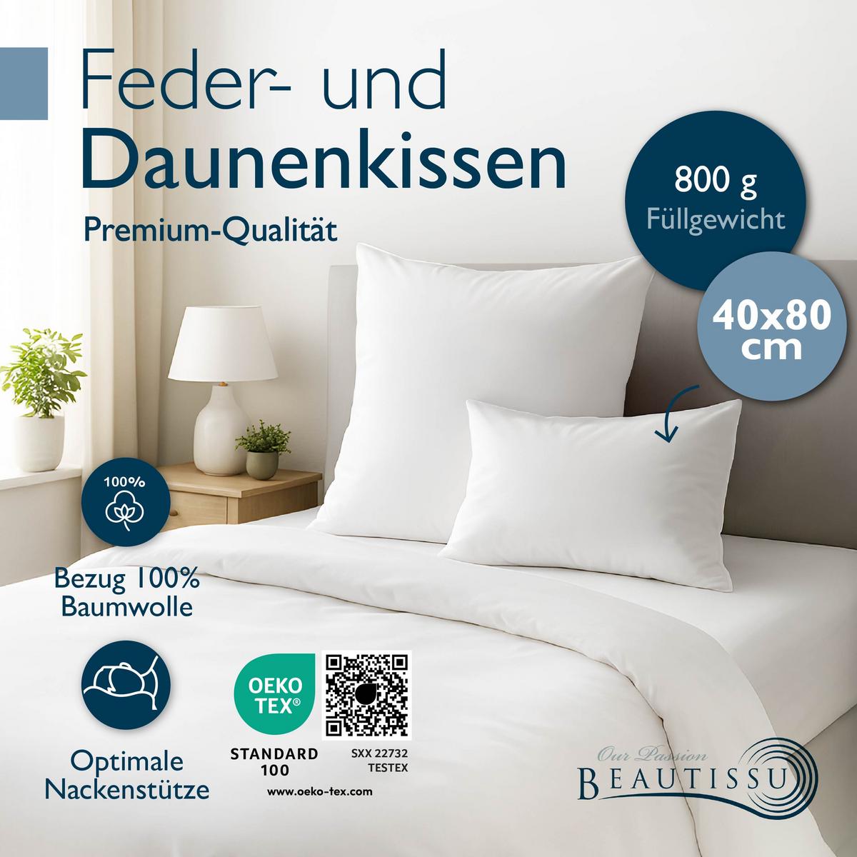 KOPFKISSEN BeauNuit FK 40x80cm Weiß (2tlg) - Weiß, Textil (80/40cm) - Beautissu 