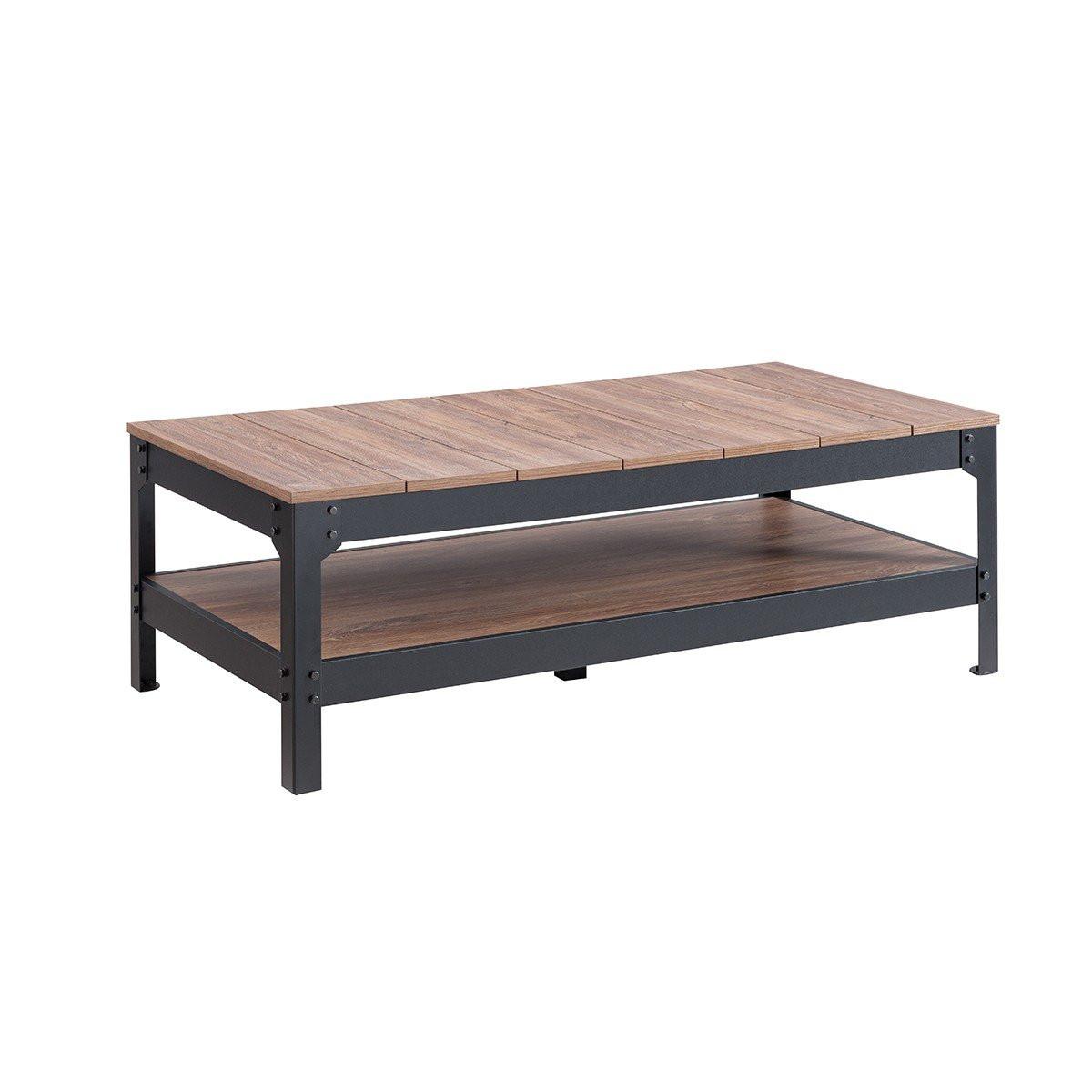 COUCHTISCH aus schwarzem Metall und Holz - L117cm - Schwarz, Holzwerkstoff (117.3/60/40cm) - Calicosy