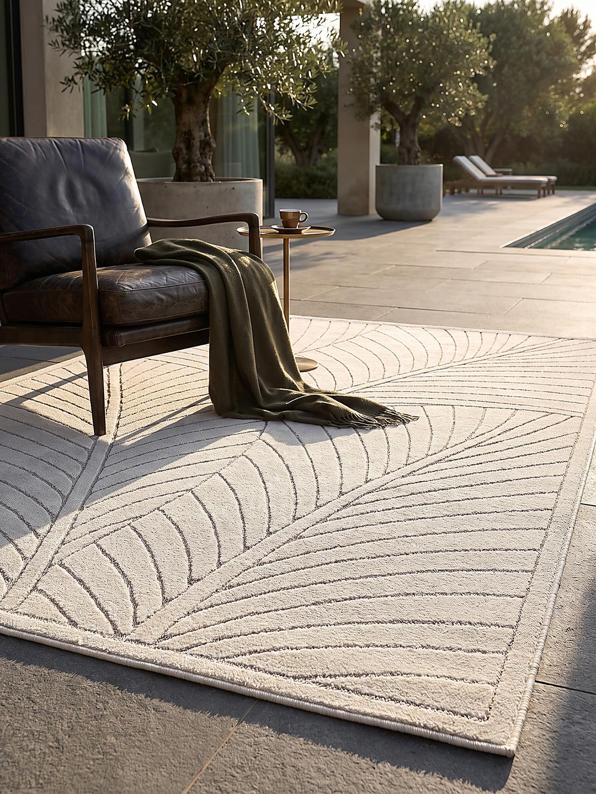 TEPPICH Outdoor, Fußbodenheizung-geeignet, mit Blattmotiv, ENGADIN in Creme, 120 x 170 cm - Creme, Textil (120/170cm) - KADIMA DESIGN
