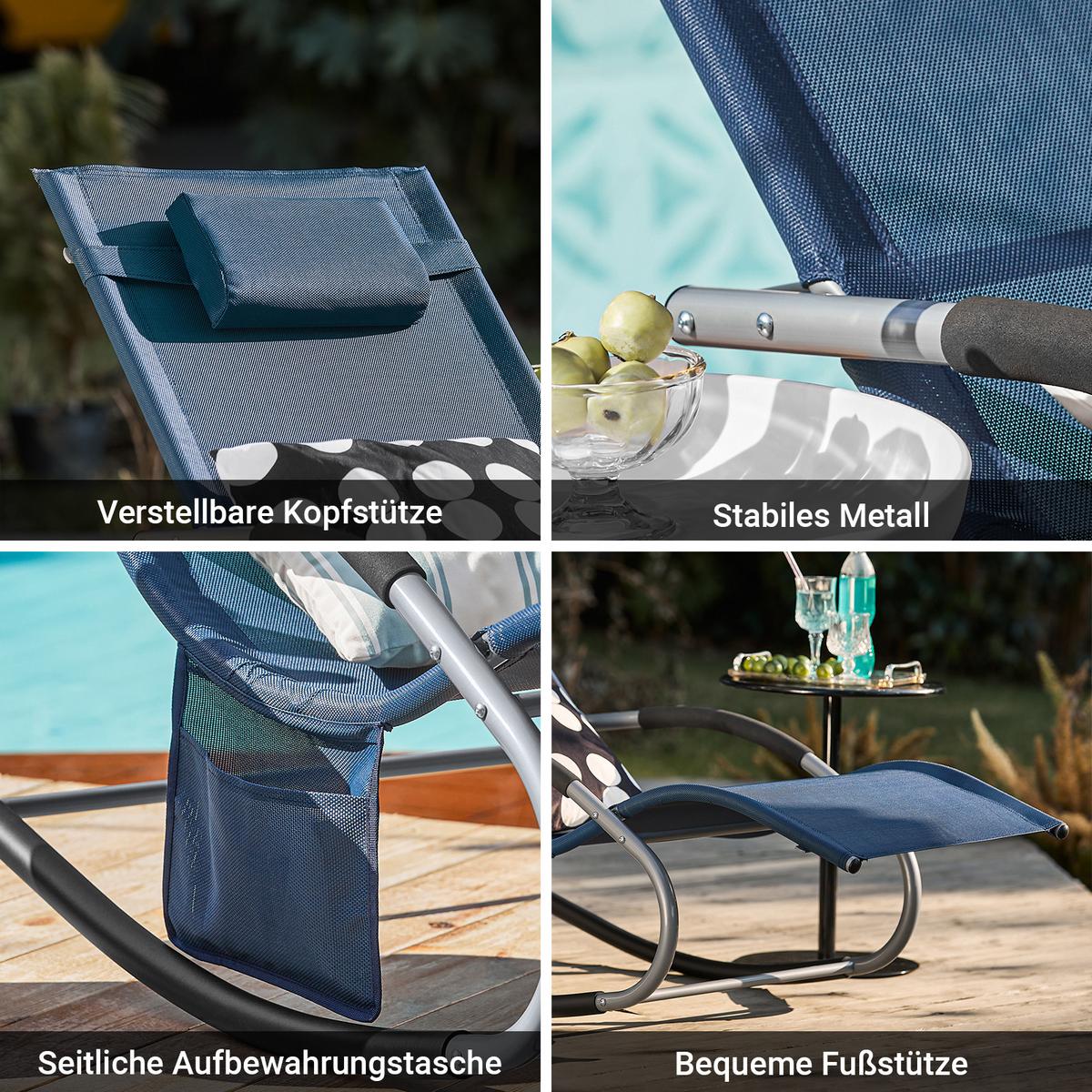SONNENLIEGE mit Kopfkissen, Gartenliege bis 150kg, Denimblue - Dunkelblau, Metall (63/87/150cm) - SoBuy