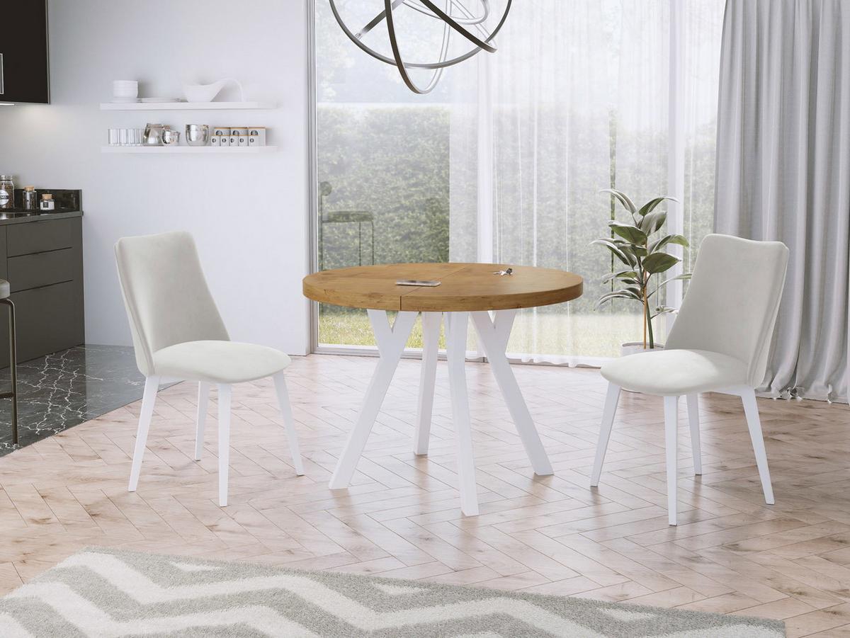 ESSTISCH Twixy runder ausziehbarer, Lancelot Eiche 100-150/100/76 cm - Eichefarben/Weiß, Holz/Holzwerkstoff (100/150/76cm) - WFL GROUP