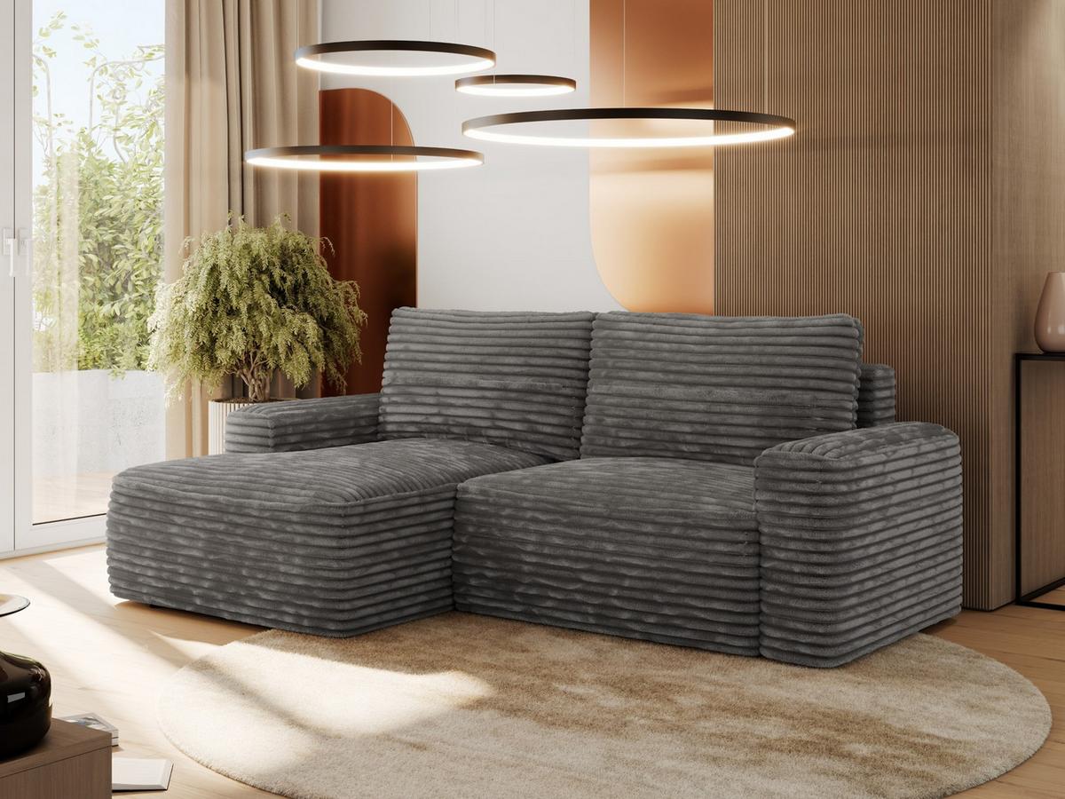 ECKSOFA BELLUNO L Dunkelgrau Cord - Links - Dunkelgrau/Schwarz, Textil (144/233cm) - MKS