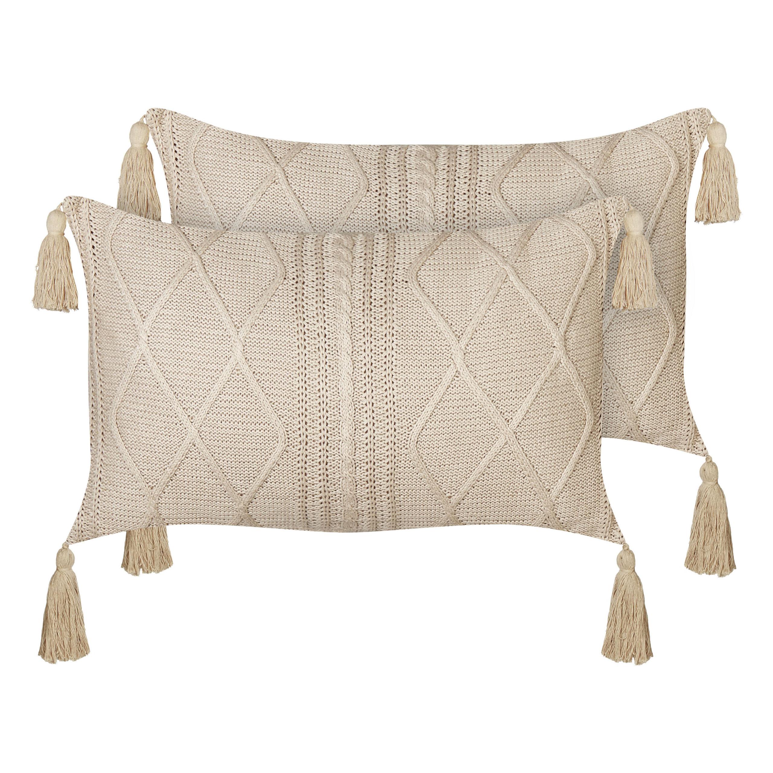 DEKOKISSEN 2er-Set Beige 30/50 cm Caesia - Sandfarben, Textil (30/50cm) - Beliani