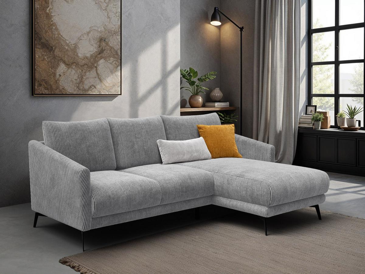 ECKSOFA VILT 3-Sitzer, hellgrau - Hellgrau/Schwarz, Holzwerkstoff/Textil (221/156cm) - Wozimo