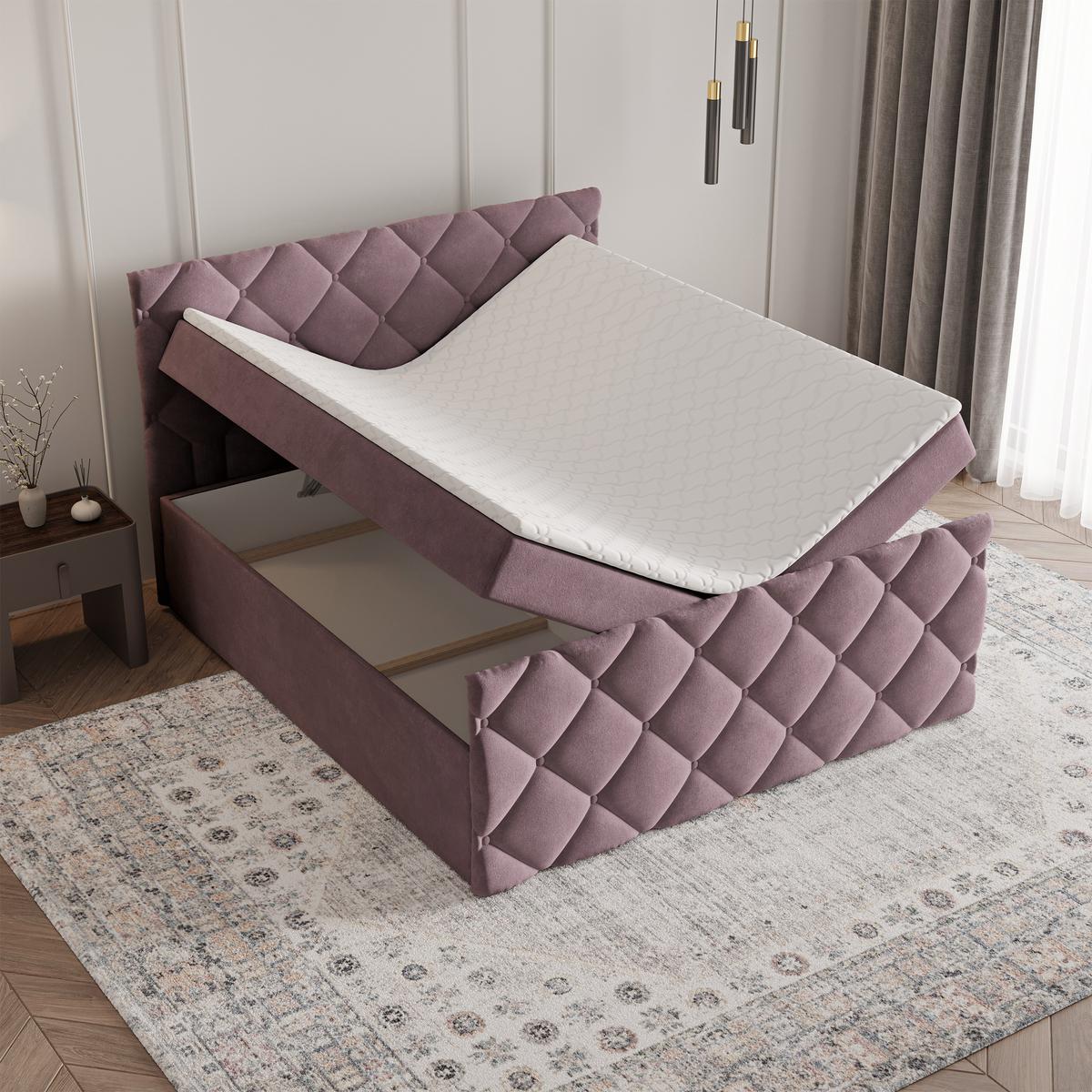 BOXBETT ROVARI 180x200 cm mit Matratze und Topper - Rosa - Rosa, Holz (180/200cm) - MASSENO