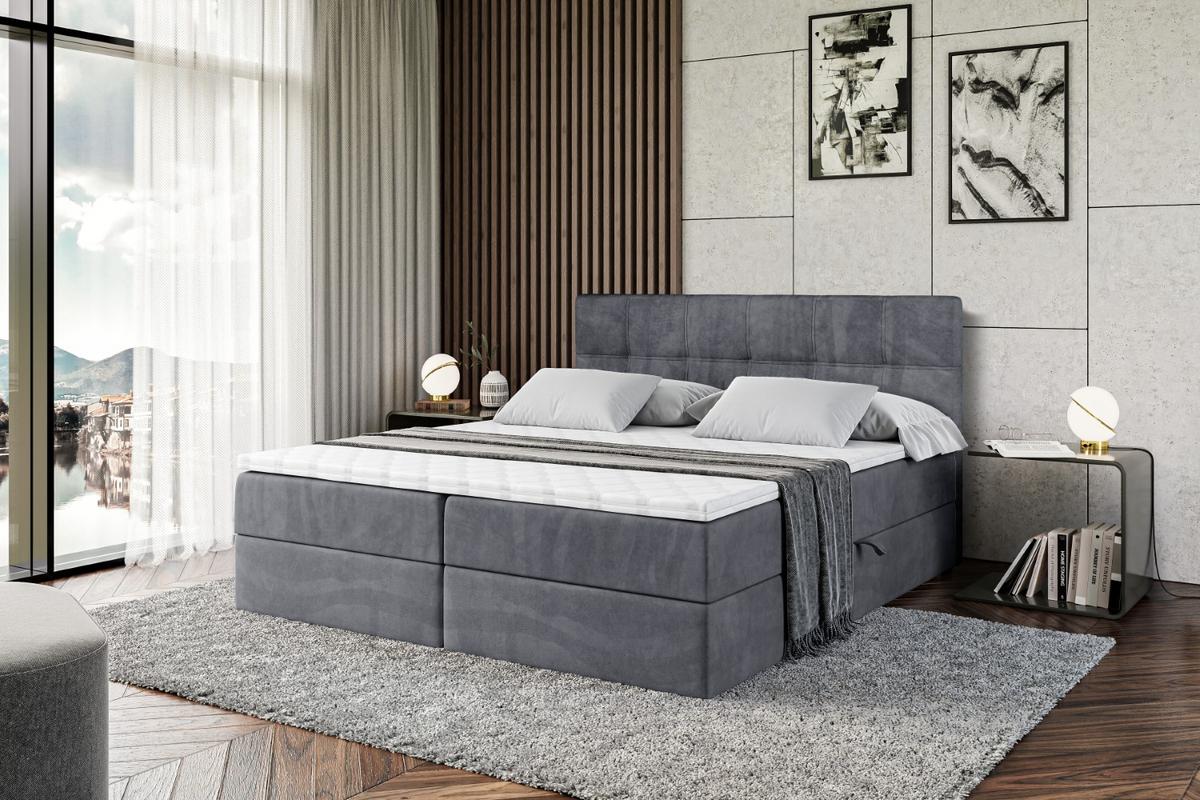 BOXBETT mit Matratze H3 und Lattenrost - MARCE - 140 x 200 cm - Grau - Dunkelgrau, Holzwerkstoff (140/200cm) - ALTDECOR