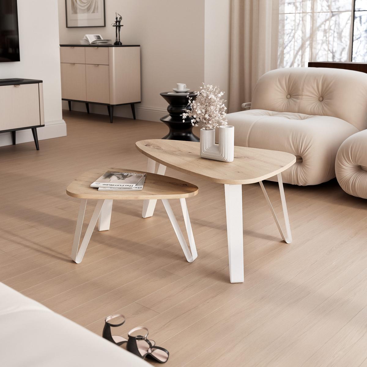 SATZTISCH NOA Stahlgestell, Freiform, Weiß / Artisan-Eiche - Eiche Artisan/Weiß, Holzwerkstoff/Metall (94/60/42cm) - Idohome