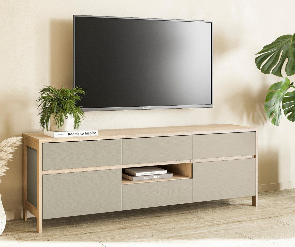 TV-LOWBOARD Salbei Grün, Eiche, TV Unterschrank skandinavisch 164 x 58 cm, Soft-Close - Salbeigrün/Eichefarben, Holzwerkstoff/Metall (164/58/39cm) - Furn.Design