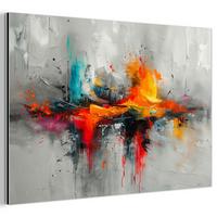 METALLBILD Moderne Kunst - Orange - Grau - Abstrakt 30x20 cm - Hellgrau, Metall (30/20cm) - MuchoWow