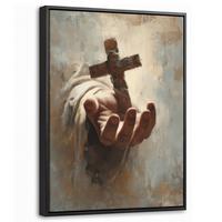 LEINWAND Bilder mit Rahmen - Abstrakt - Kreuz - Hand - Christentum - 30x40 - Hellbraun, Textil (30/40cm) - MuchoWow