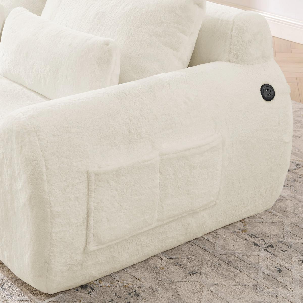 2-SITZER SOFA in Beige aus Kunstfell mit USB-Anschluss & Seitentasche - Beige, Textil (101/81/208cm) - Urban Meuble