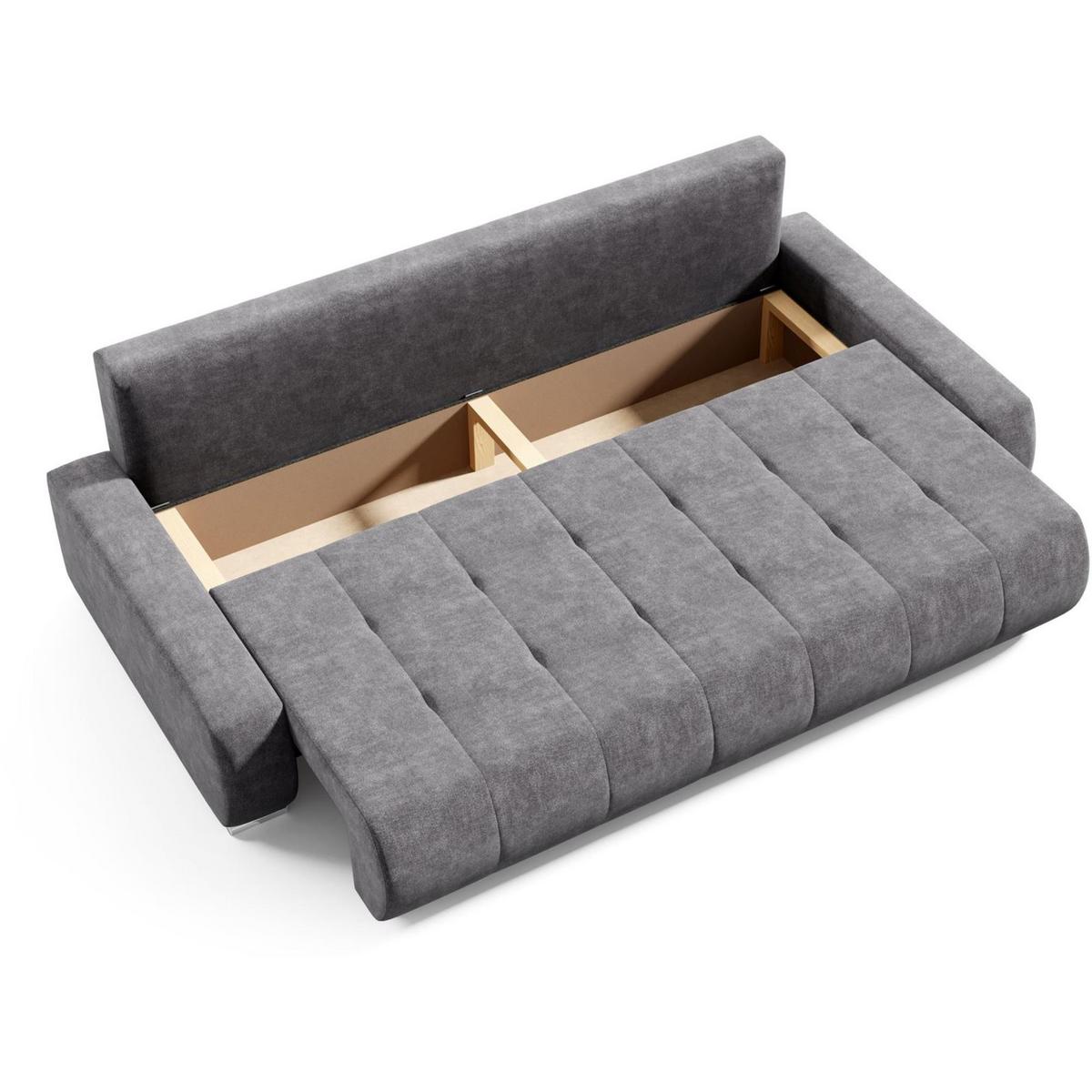 SCHLAFSOFA Draco 3-Sitzer, mit Bettkasten, Grau - Grau, Textil (240/85/110cm) - Beautysofa