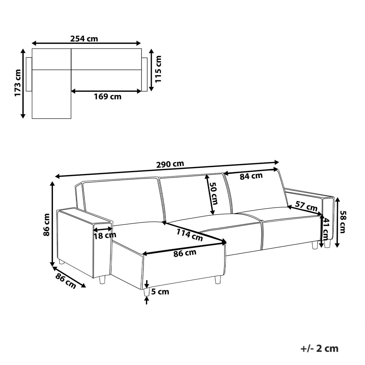 ECKSCHLAFSOFA 3-Sitzer Stoff Graphitgrau rechtsseitig Romedal Ii - Graphitfarben, Textil (290/173cm) - Beliani