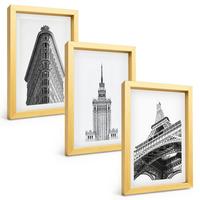 BILDER SET 3er Set - 20x30 cm Goldrahmen - Architektonische Schwarz-Weiß-Gebäude - Goldfarben, Kunststoff (20/30cm) - TULUP