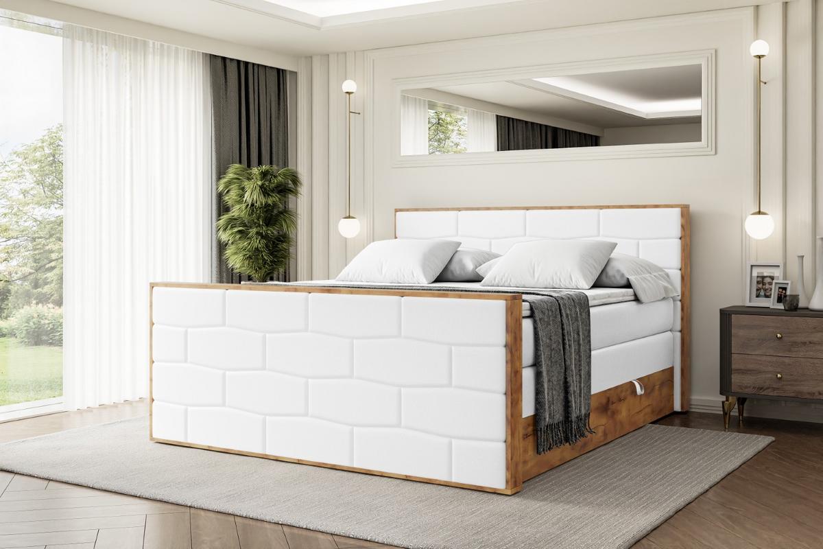 BOXSPRINGBETT mit Matratze H3|H4 und Lattenrost - LOLLI8-Z KING-160x200 - Weiß Kunstleder - Weiß, Holzwerkstoff (160/200cm) - ALTDECOR