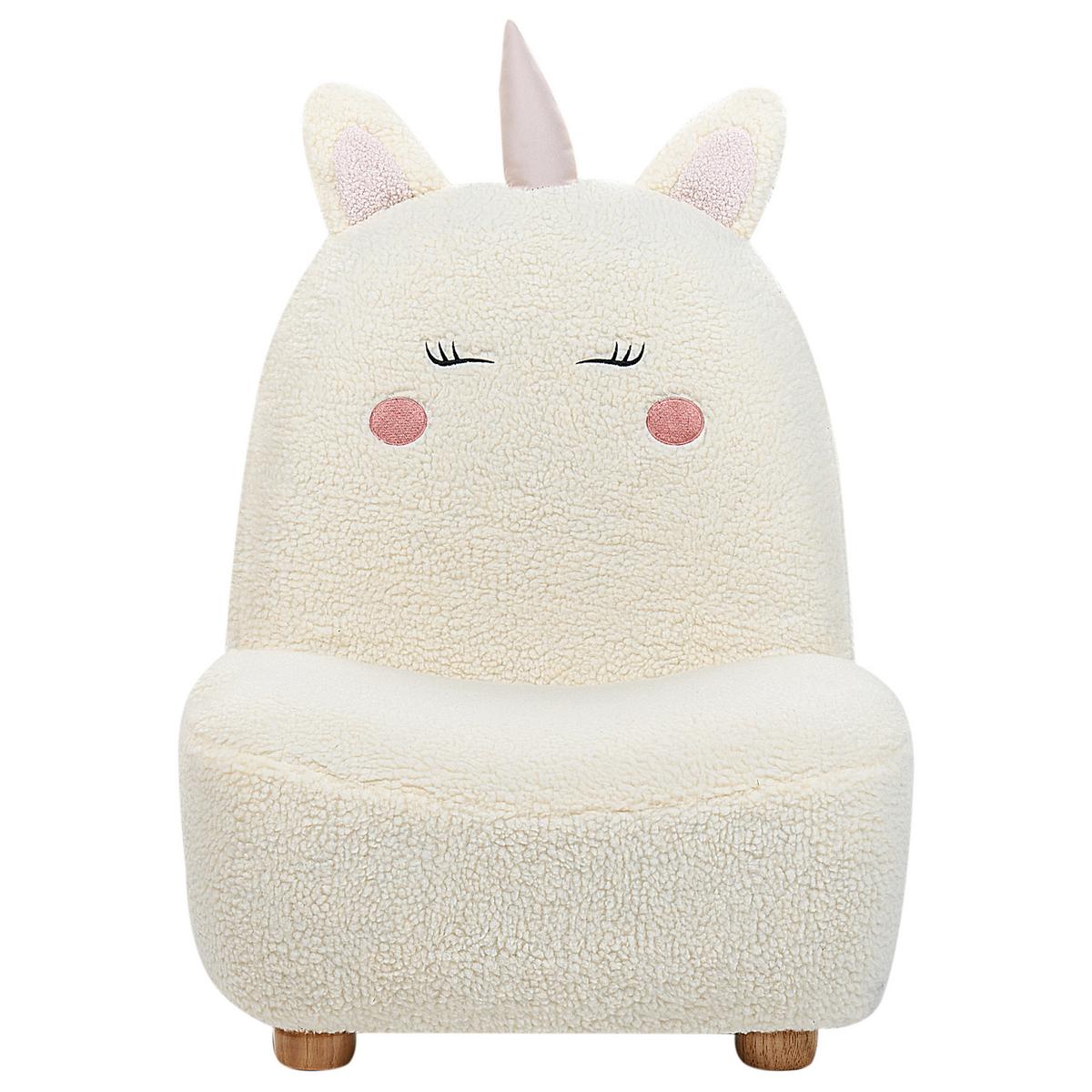 KINDERSESSEL Teddy-Optik cremeweiß Tierform Einhorn Lulea - Hellbraun/Weiß, Kunststoff/Textil (50/75/54cm) - Beliani