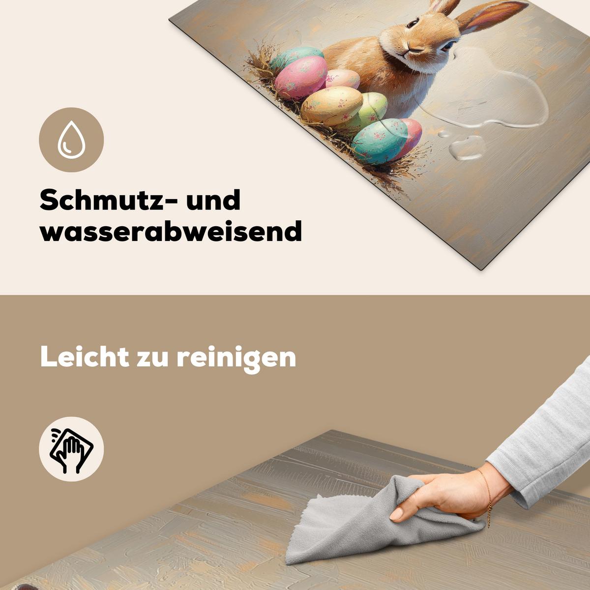 HERDABDECKPLATTE Osterhase - Pastell - Eier Ceranfeldabdeckung 85x52 cm - Beige, Kunststoff (85/52/0.2cm) - MuchoWow