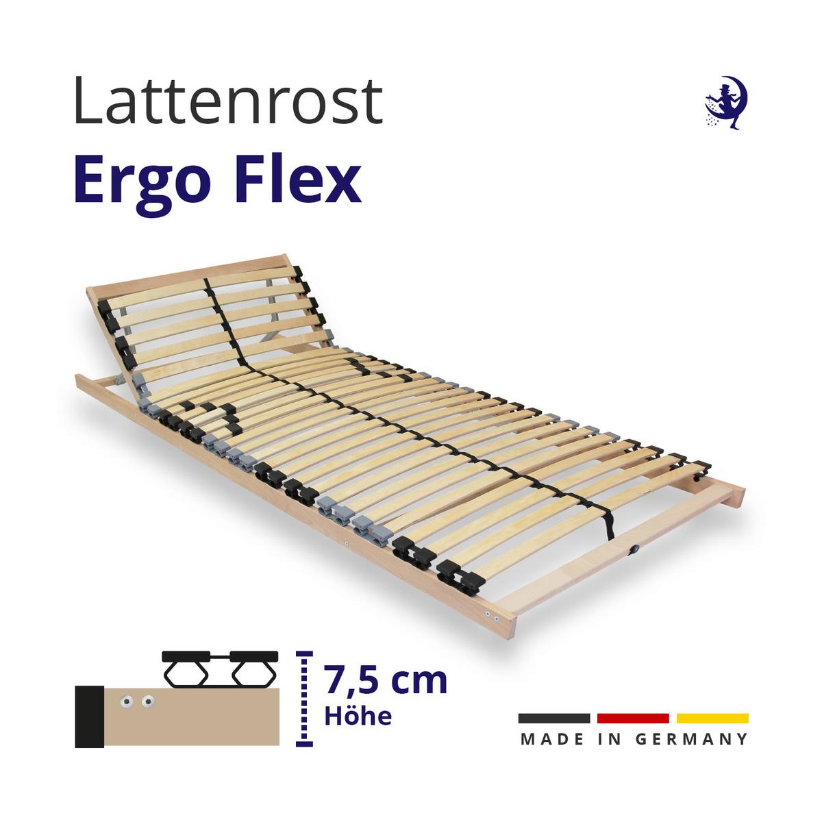 LATTENROST 7-Zonen ErgoFlex 140x200 cm – Lattenrost mit verstellbarem Kopfteil und einstellbarer Härte - Eschefarben/Buchefarben, Holz (140/200cm) - Mister Sandman