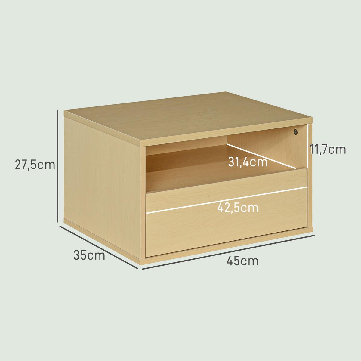 2ER Set Nachttisch hängend Schwebender Nachtschrank mit Schublade, offenes Regal - Naturfarben, Holzwerkstoff (35/27.5/45cm) - HOMCOM