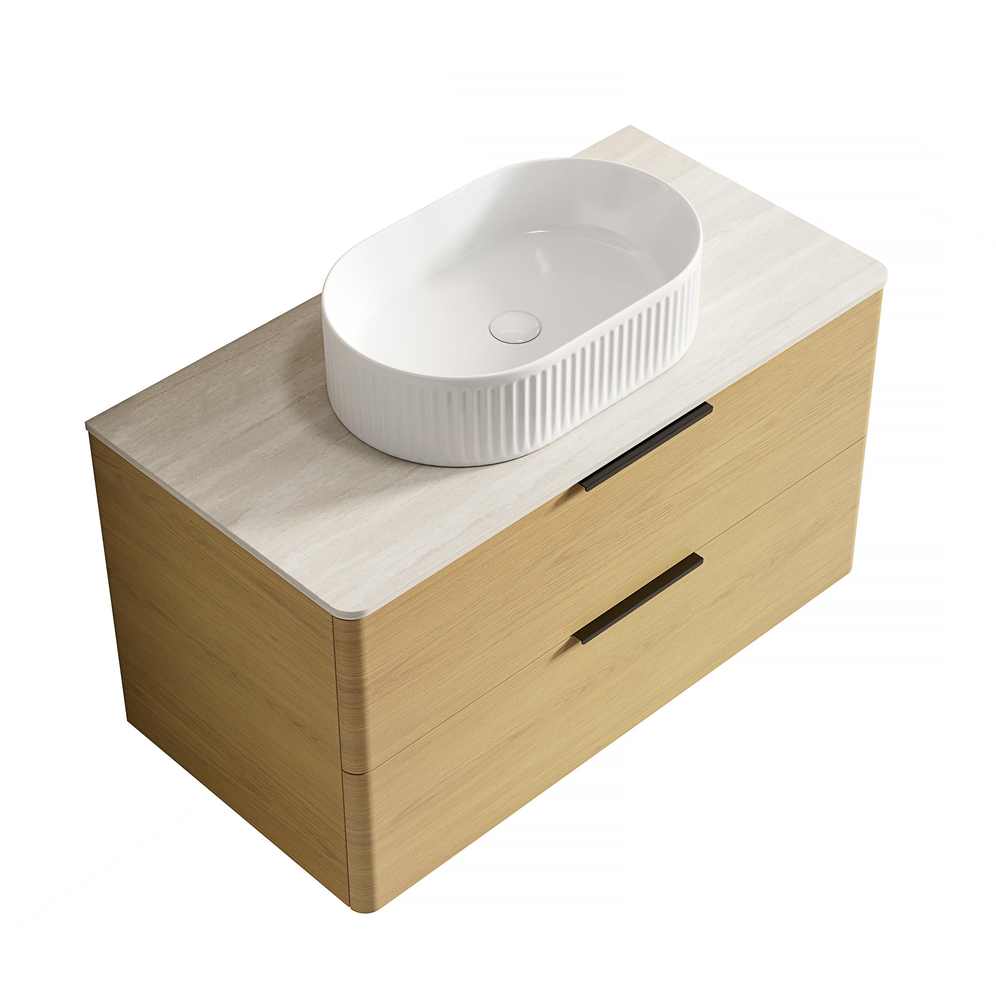 WASCHTISCHKOMBI Eiche hell schwebend mit Keramikbecken & Sintersteinplatte - Eiche San Remo, Keramik/Holzwerkstoff (90/62/46cm) - Urban Meuble