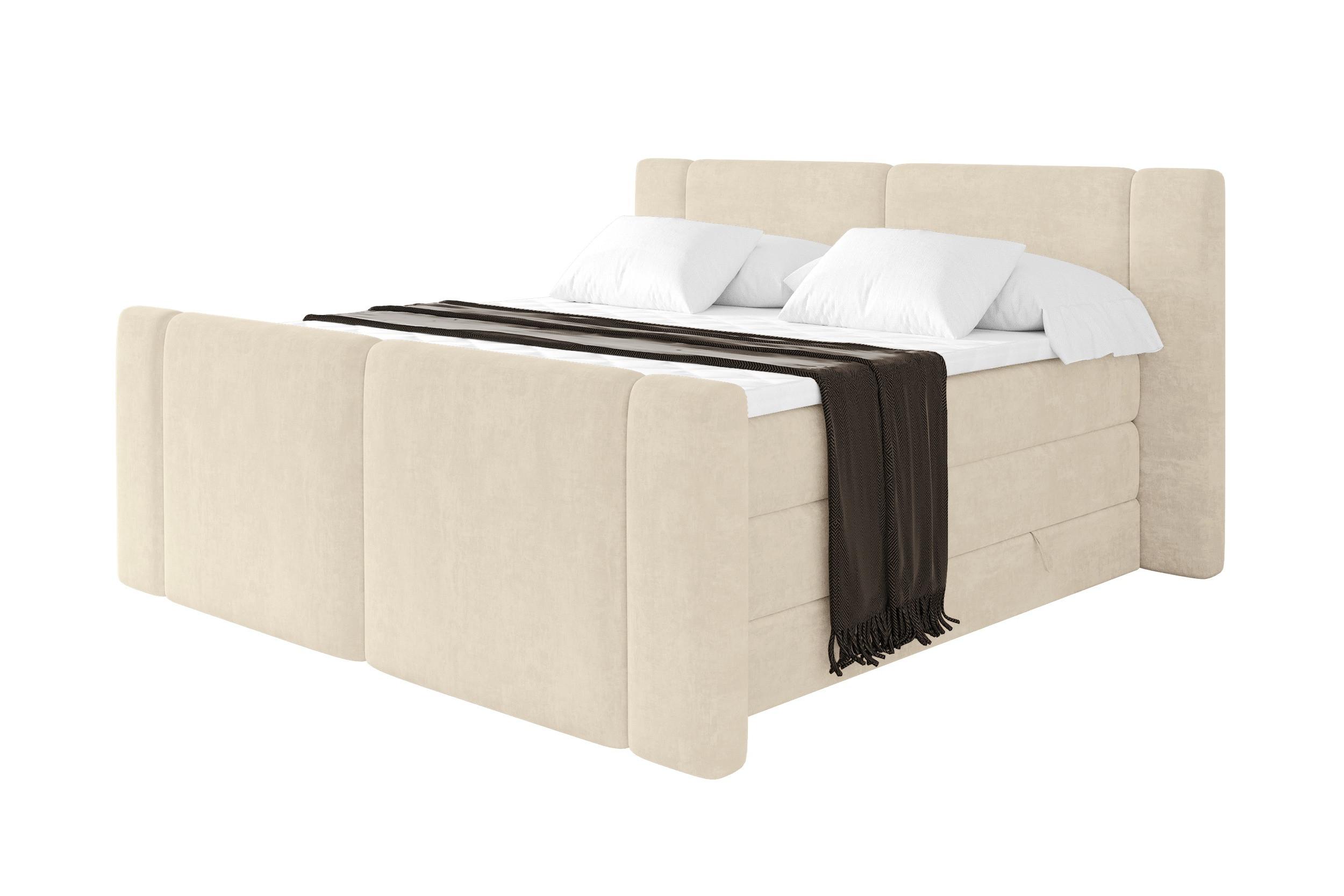BOXSPRINGBETT mit Matratze H3/H4 - EVON KING Zanozek - 180x200 cm Beige - Champagner, Holzwerkstoff (180/200cm) - ALTDECOR