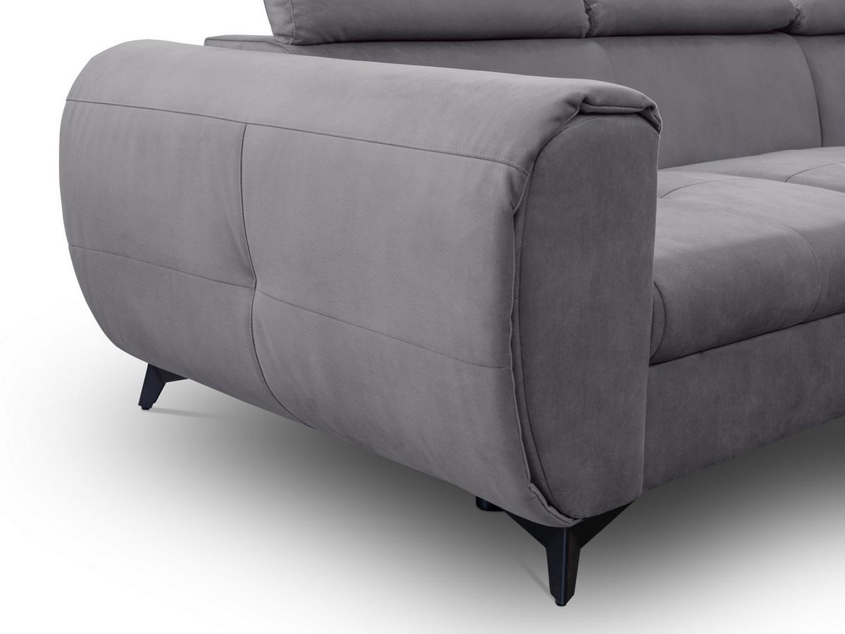 ECKSOFA MAGIA R-S Grau Plüsch-Stoff mit Schlaffunktion - Grau, Holz (260/217cm) - MASSENO