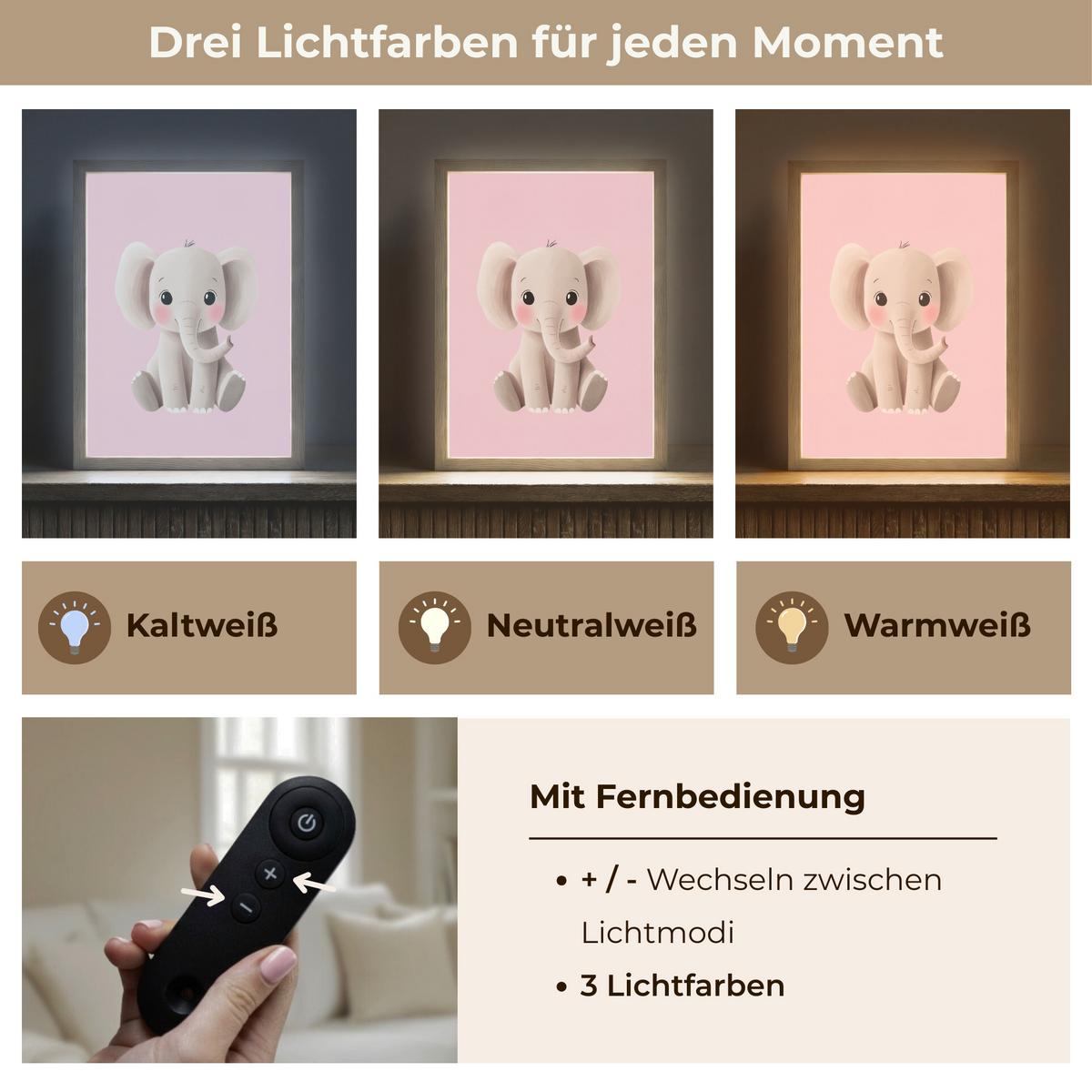 NACHTTISCHLAMPE MIT AKKU Elefant - Baby - Rosa - Cartoon 30x40 cm - Rosa, Holzwerkstoff (8/30/40cm) - OnlyWow