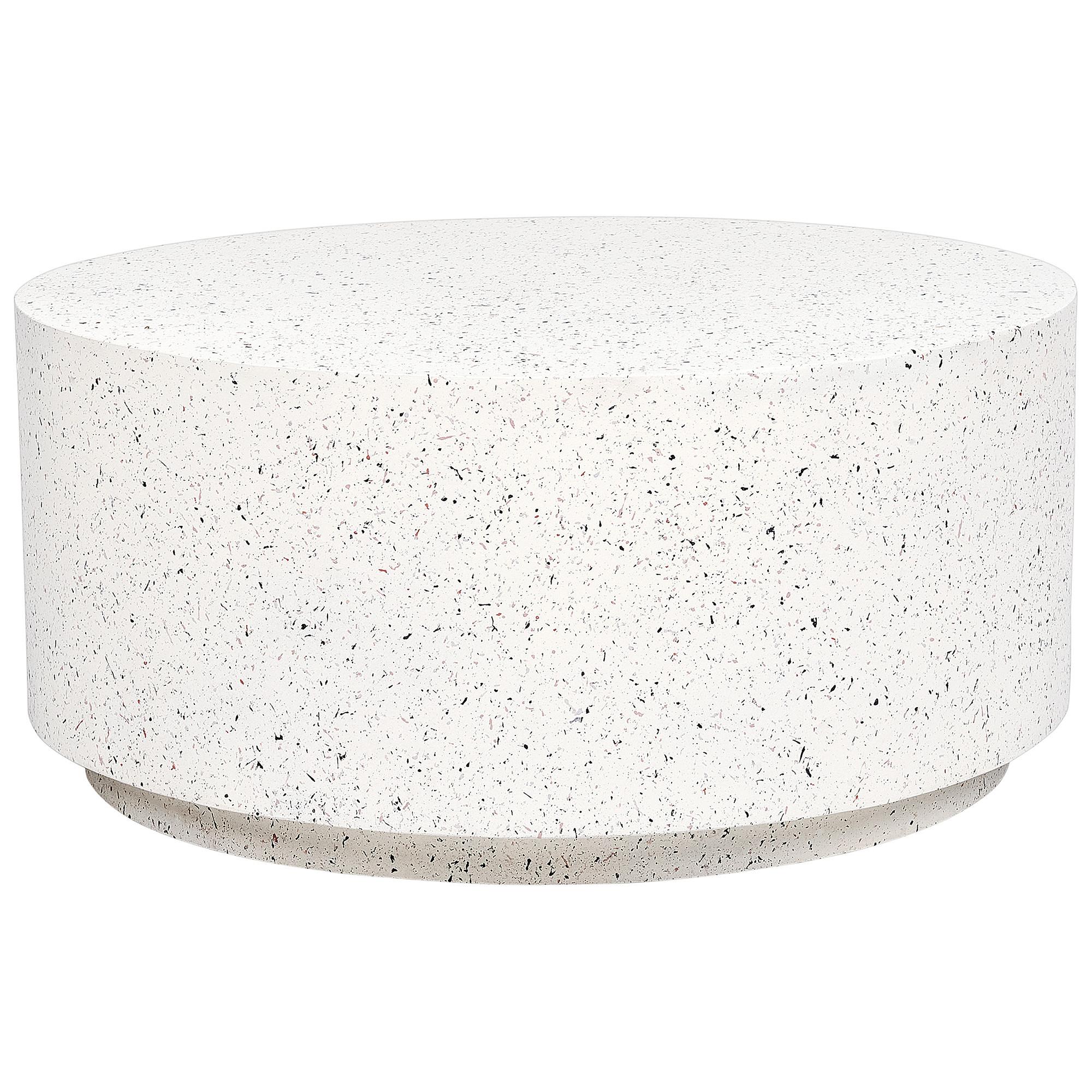 COUCHTISCH Beton weiß Terrazzo Optik rund 90 cm Trezzo - Weiß, Keramik (90/90/41cm) - Beliani