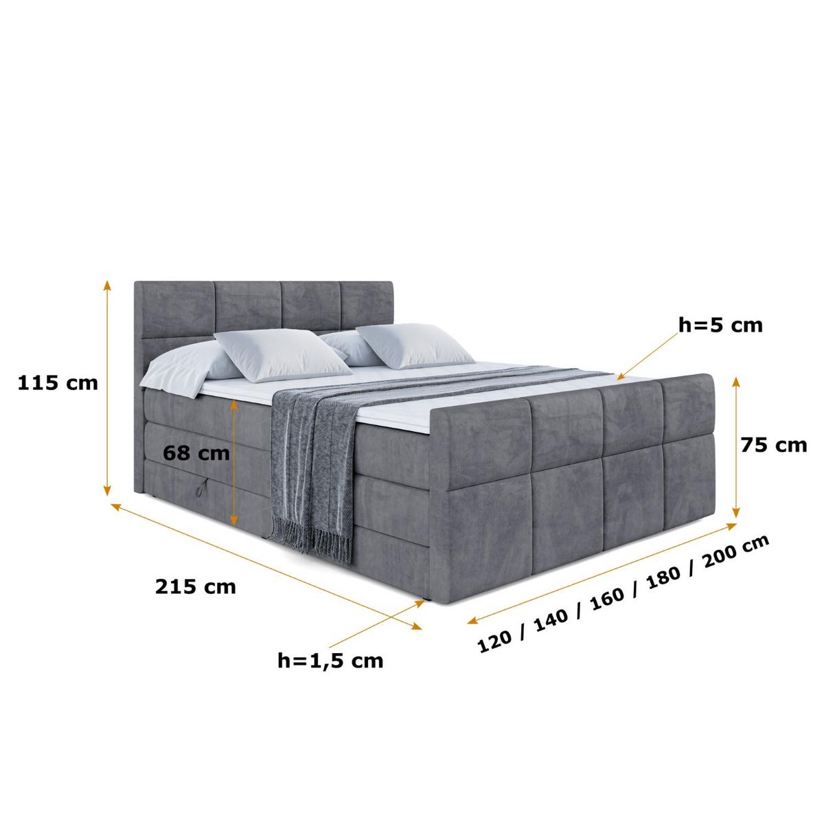 BOXSPRINGBETT ARDENI-Z KING - 140x200 - H3/H4 - Dunkelgrau - Dunkelgrau, Holzwerkstoff (140/200cm) - ALTDECOR
