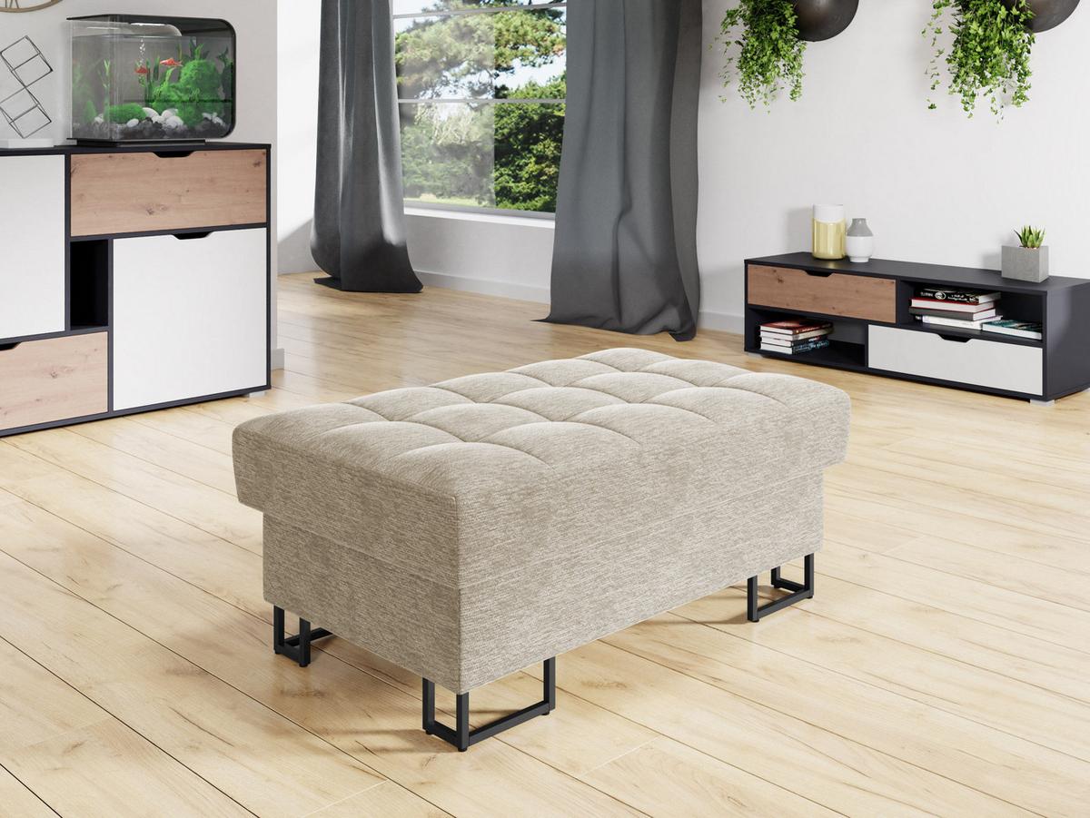 POLSTERHOCKER Laris - Champagner/Schwarz, Holz/Textil (106/44/67cm) - MIRJAN24
