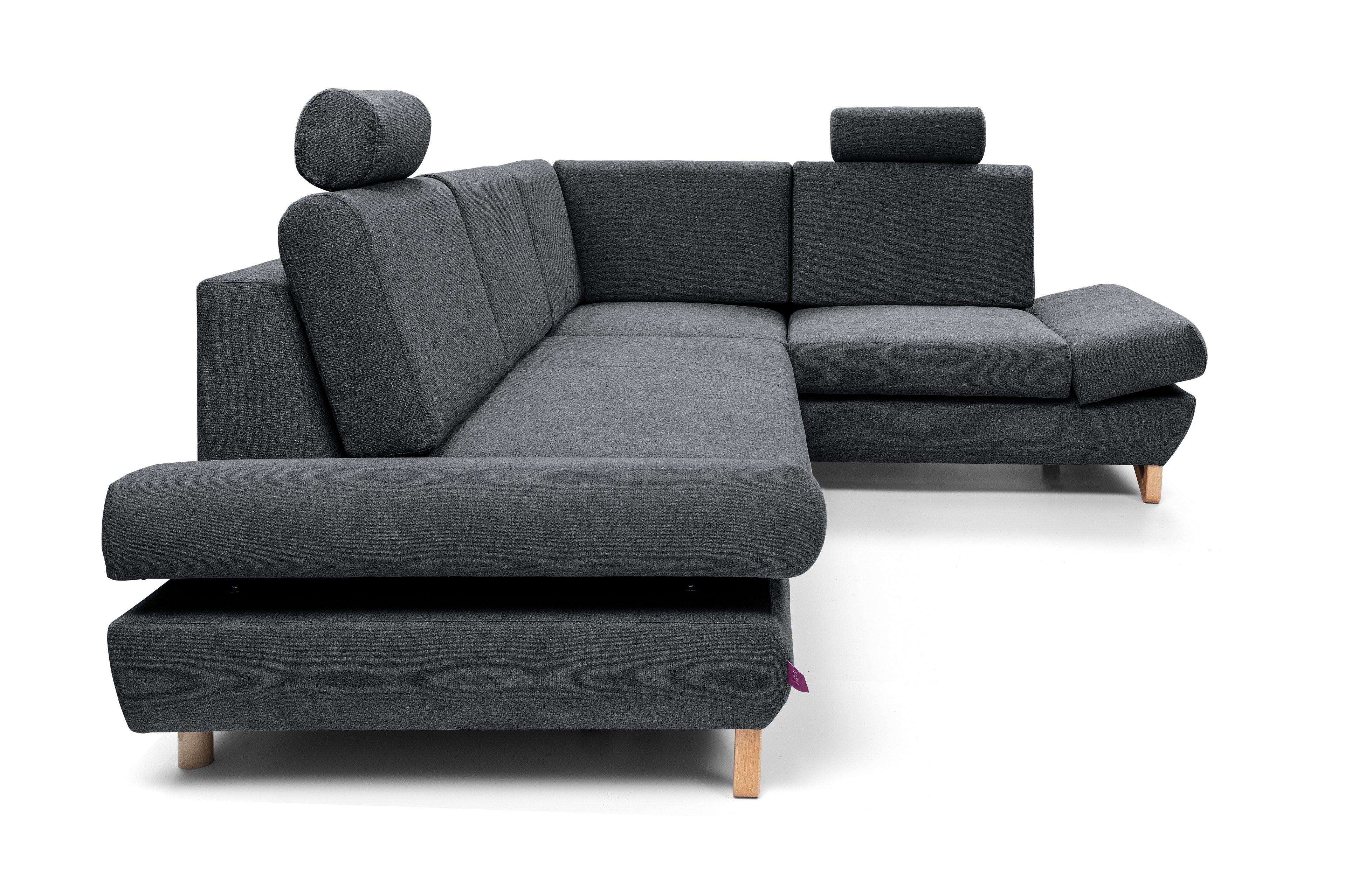 ECKSOFA CASA II R-S Anthrazit Plüsch-Stoff mit Schlaffunktion - Anthrazit, Holz (272/199cm) - MASSENO
