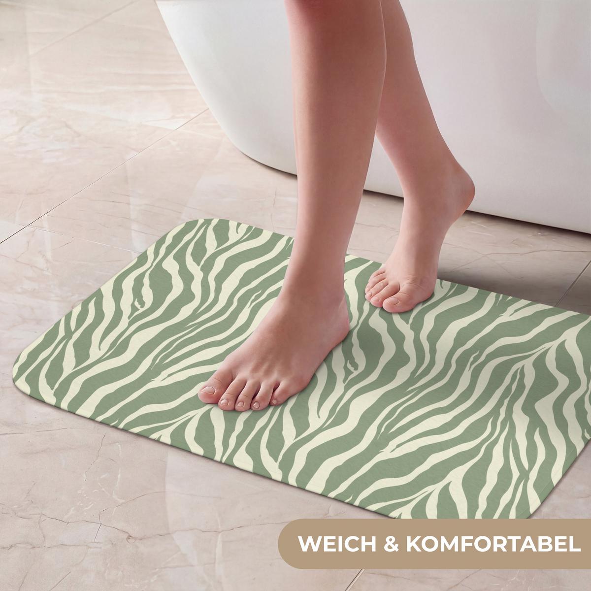 BADEMATTE Zebra - Motiv - Grün 60x40 cm - Salbeigrün, Textil (60/40cm) - OnlyWow