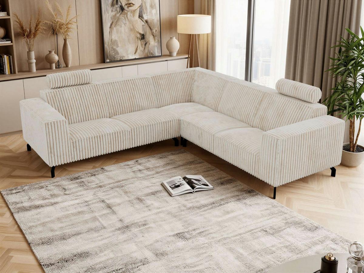 ECKSOFA VESANO L - Beige Cord - Beige/Creme, Textil/Metall (260/260cm) - MKS