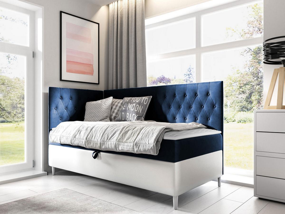 BOXBETT Filip Junior 3, Seite zum Öffnen des Bettkastens: Links - H3 - Blau/Weiß, Holz (90/200cm) - MIRJAN24