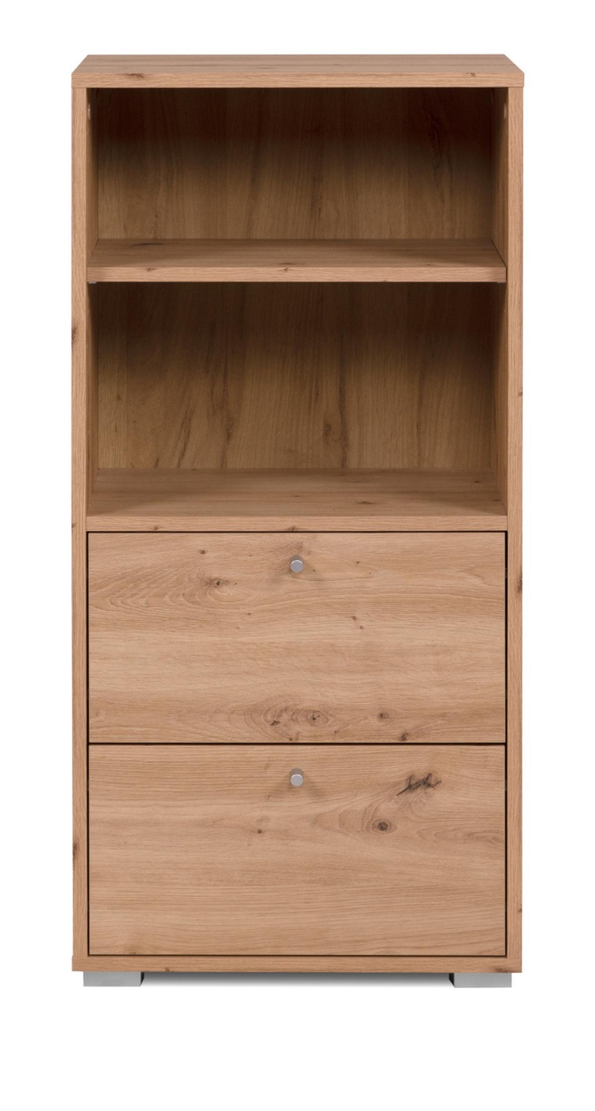 REGAL Eiche Artisan 46 x 97 cm, Standregal mit 2 Schubladen - Silberfarben/Eiche Artisan, Holzwerkstoff/Kunststoff (46/96.5/33.5cm) - Furn.Design
