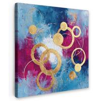 LEINWANDBILD Kreise - Gold - Abstrakt Wandbild Wohnzimmer 50x50 cm - Blau, Textil (50/50cm) - MuchoWow