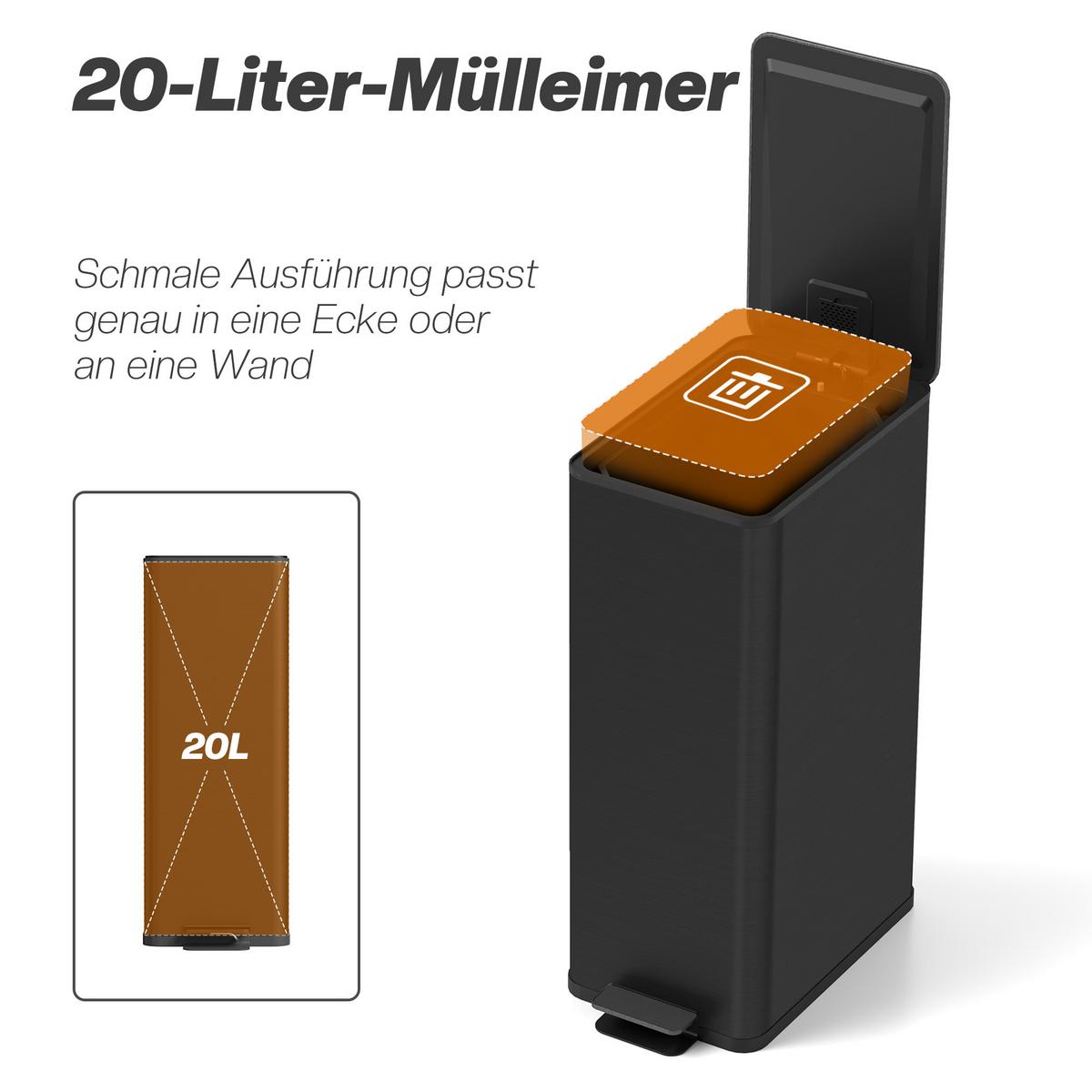 MÜLLEIMER Edelstahl Kunststoff Schwarz - Schwarz, Metall (37.2/57/21.5cm) - HOMCOM