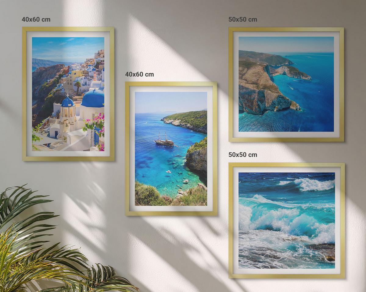 BILDER SET 4er Set - 50x50 cm & 40x60 cm Goldrahmen - Griechische Ansichten von Santorin Oia - Goldfarben, Kunststoff (50/50cm) - TULUP