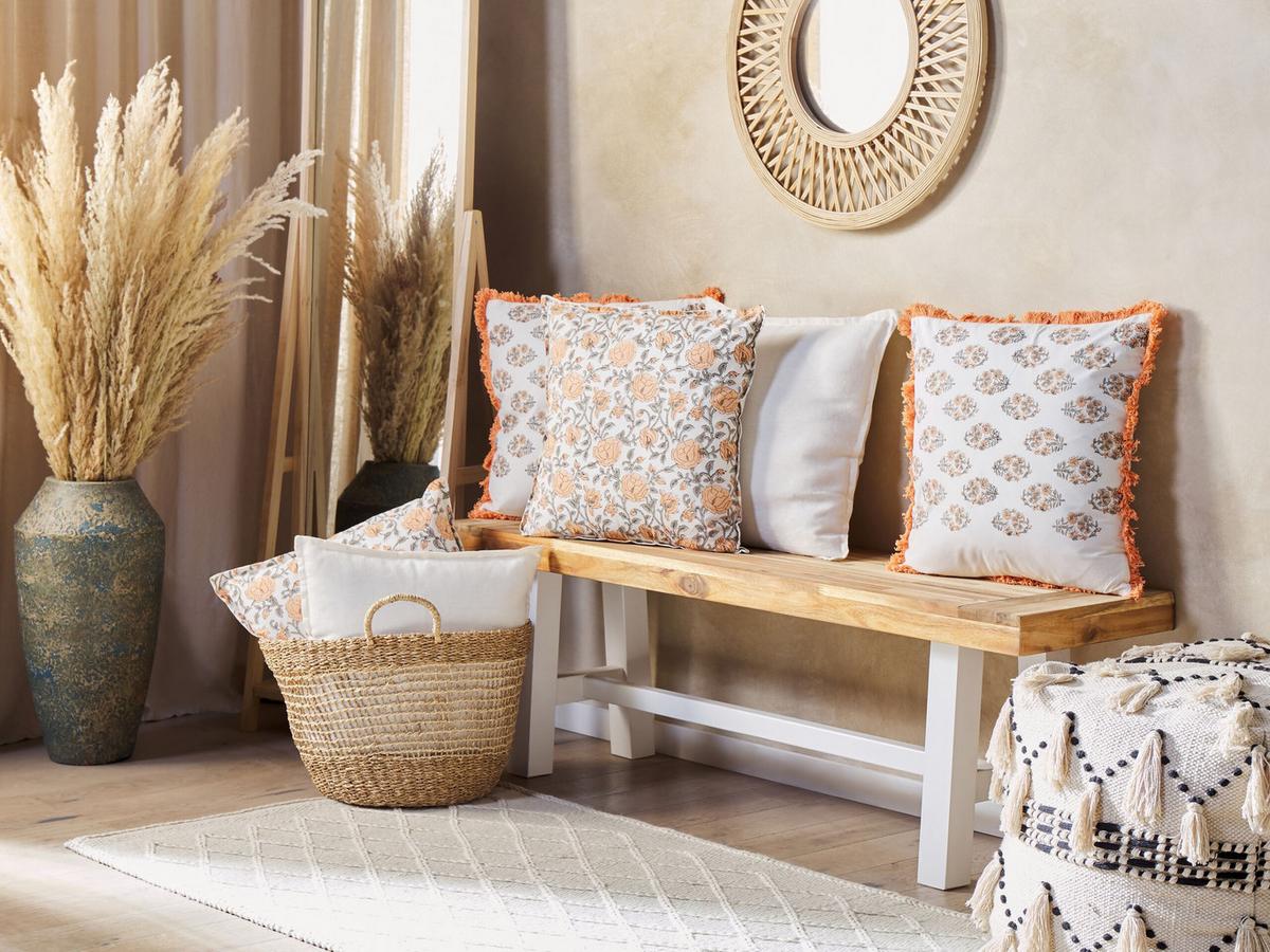 DEKOKISSEN 2er-Set Weiß 45/45 cm Sativus - Weiß, Naturmaterialien/Textil (45/45cm) - Beliani