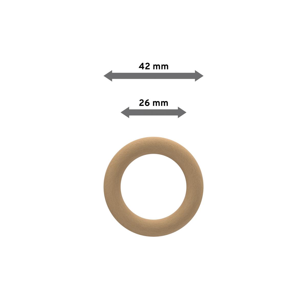 RUNDRINGE MIT FALTENHAKEN FÜR GARDINENSTANGEN 16 mm Ø, Buche, Packung 10 Stück - Buchefarben, Holz (16cm) - INTERDECO