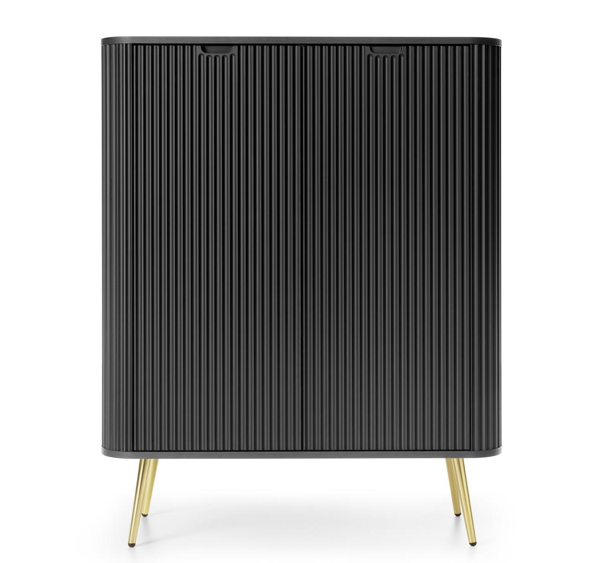 HIGHBOARD Salvia 2T Schwarz, Gold 103/129/39 cm – mit geriffelten Fronten und hohen Beinen - Goldfarben/Schwarz, Holzwerkstoff/Metall (103/129/39cm) - AX Living