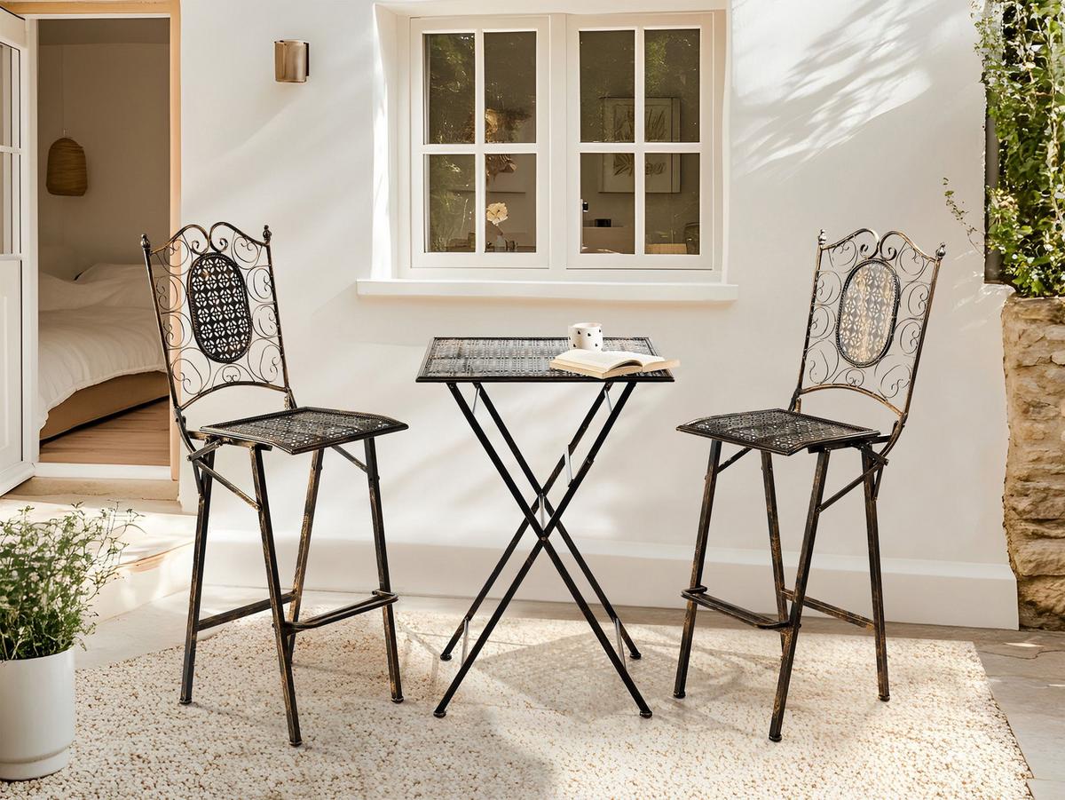 GARTENBAR Set klappbar Metall Schwarz Bormio - Goldfarben/Schwarz, Metall - Beliani