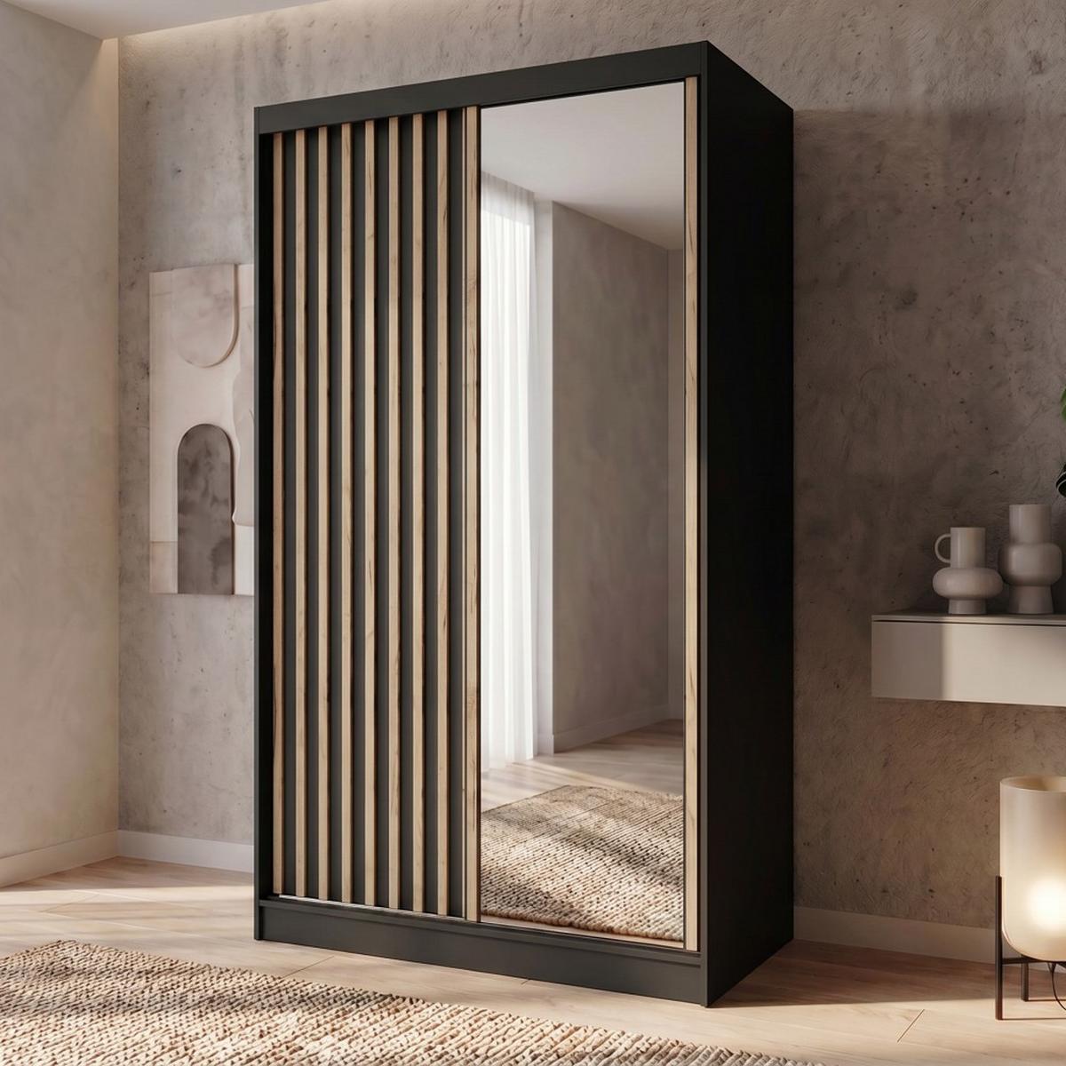 SCHWEBETÜRENSCHRANK Donatello mit 2 Türen. 120 cm, Schwarz+eiche Artisan - Schwarz/Eiche Artisan, Holzwerkstoff (120/205/60cm) - Beautysofa