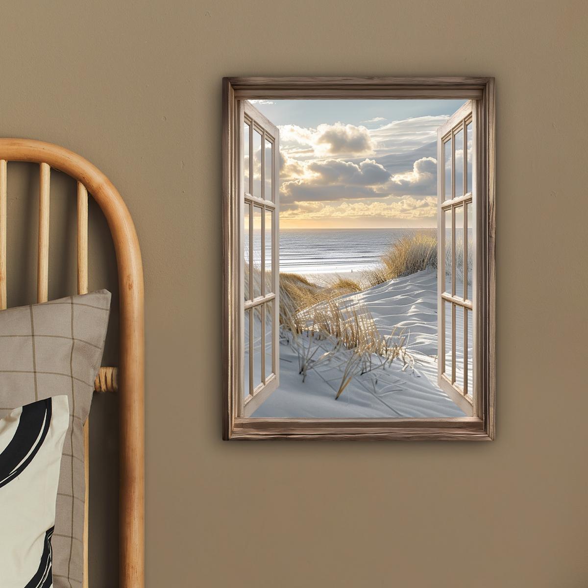 LEINWANDBILD Ausblick - Strand - Dünen - Meer - Natur Room Decor 30x40 cm - Sandfarben, Textil (30/40cm) - MuchoWow