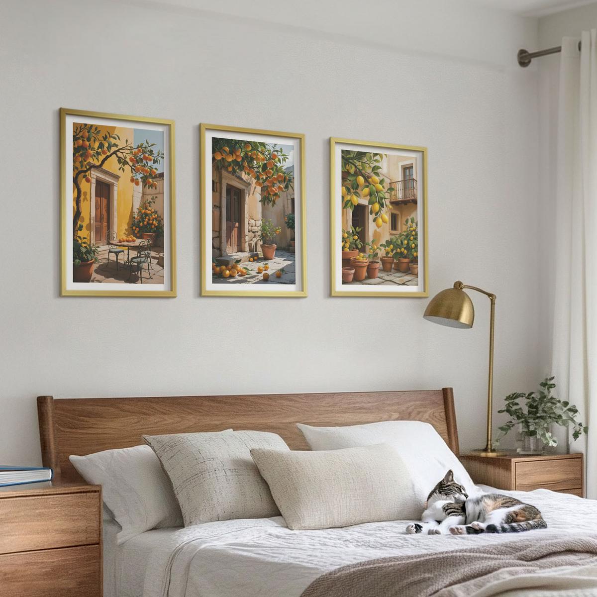 BILDER SET 3er Set - 40x60 cm Goldrahmen - Zitrusfrüchte, Hofpflanzen - Goldfarben, Kunststoff (40/60cm) - TULUP