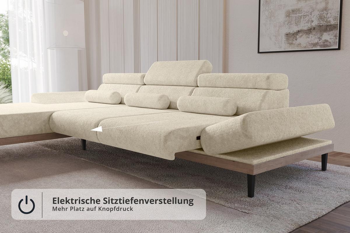 ELEKTRISCHES ECKSOFA Links MONA 316x205x85 Creme Velours - Creme, Holzwerkstoff/Textil (316/205cm) - ALTDECOR