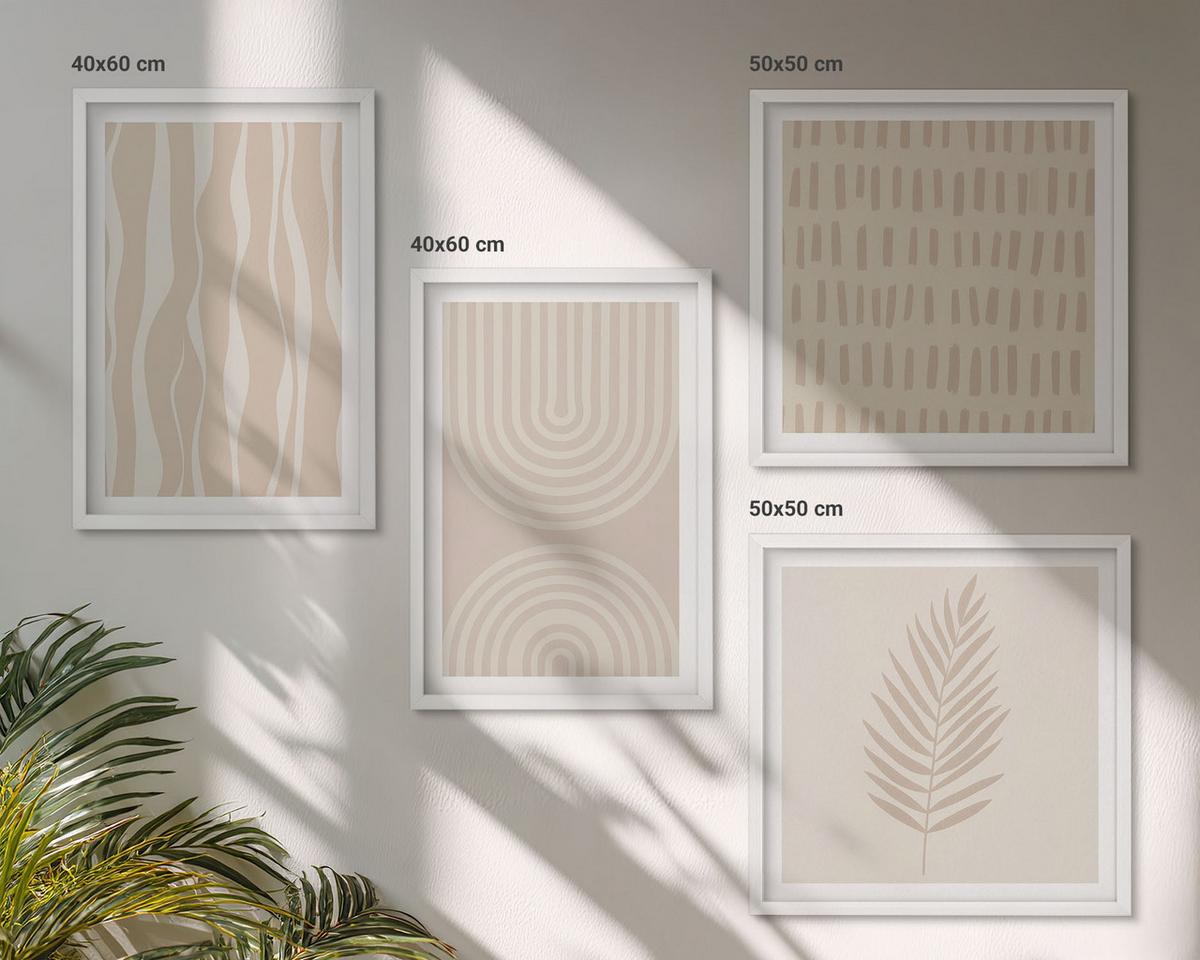 BILDER SET 4er Set - 50x50 cm & 40x60 cm Weißer Rahmen - Beige Pflanzenmuster - Weiß, Kunststoff (50/50cm) - TULUP