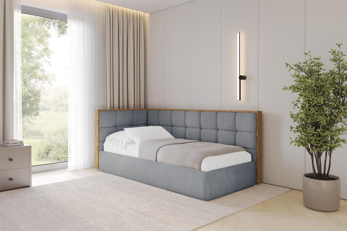 EINZELLBETT Jugendbett mit Bettkasten, Rechts - SOVY 90x200 Grau - Blaugrau, Holzwerkstoff/Textil (90/200cm) - ALTDECOR