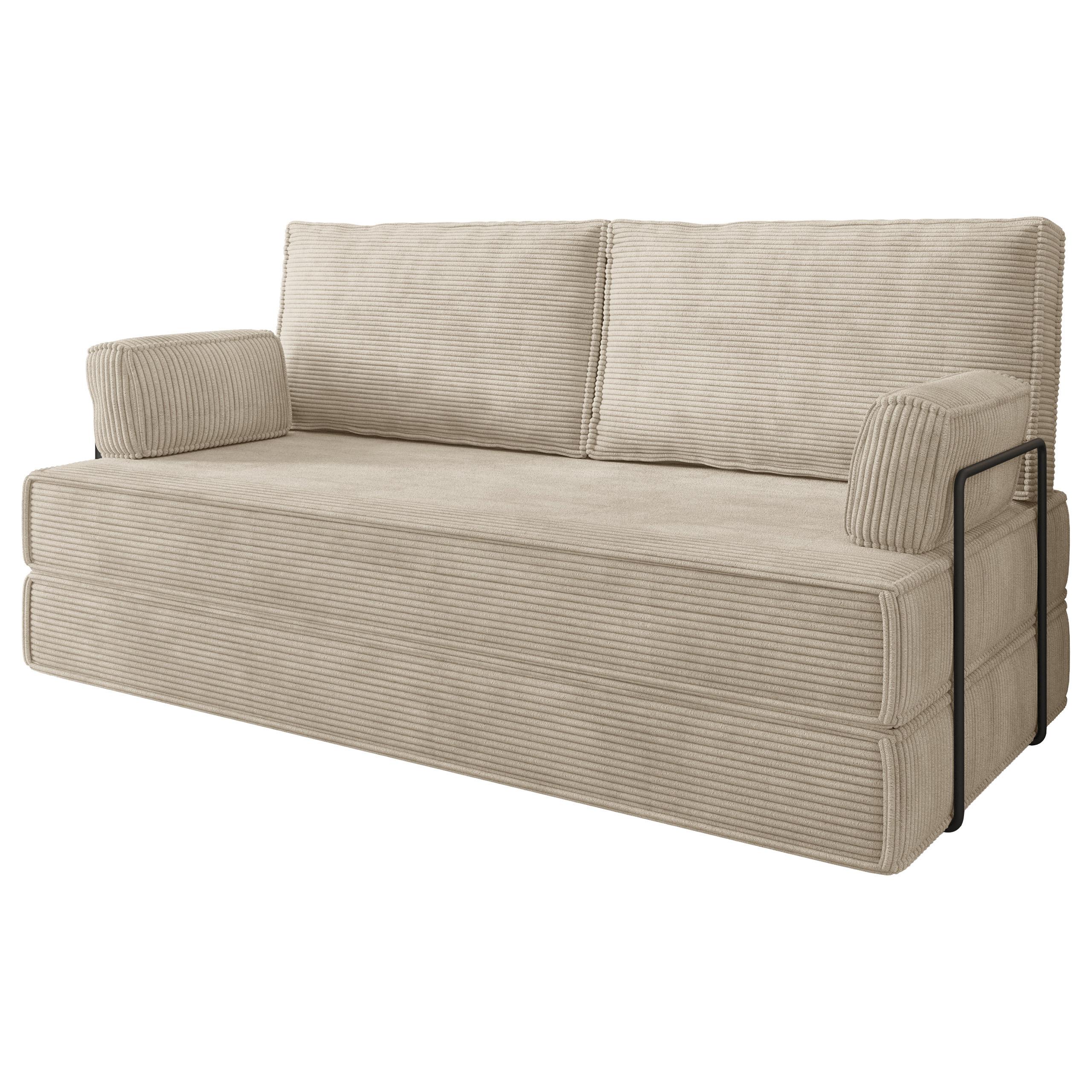 BETTSOFA SILAR aus Schaumstoff Kordstoff Creme Schlaffunktion - Creme, Textil (170/86/80cm) - MASSENO