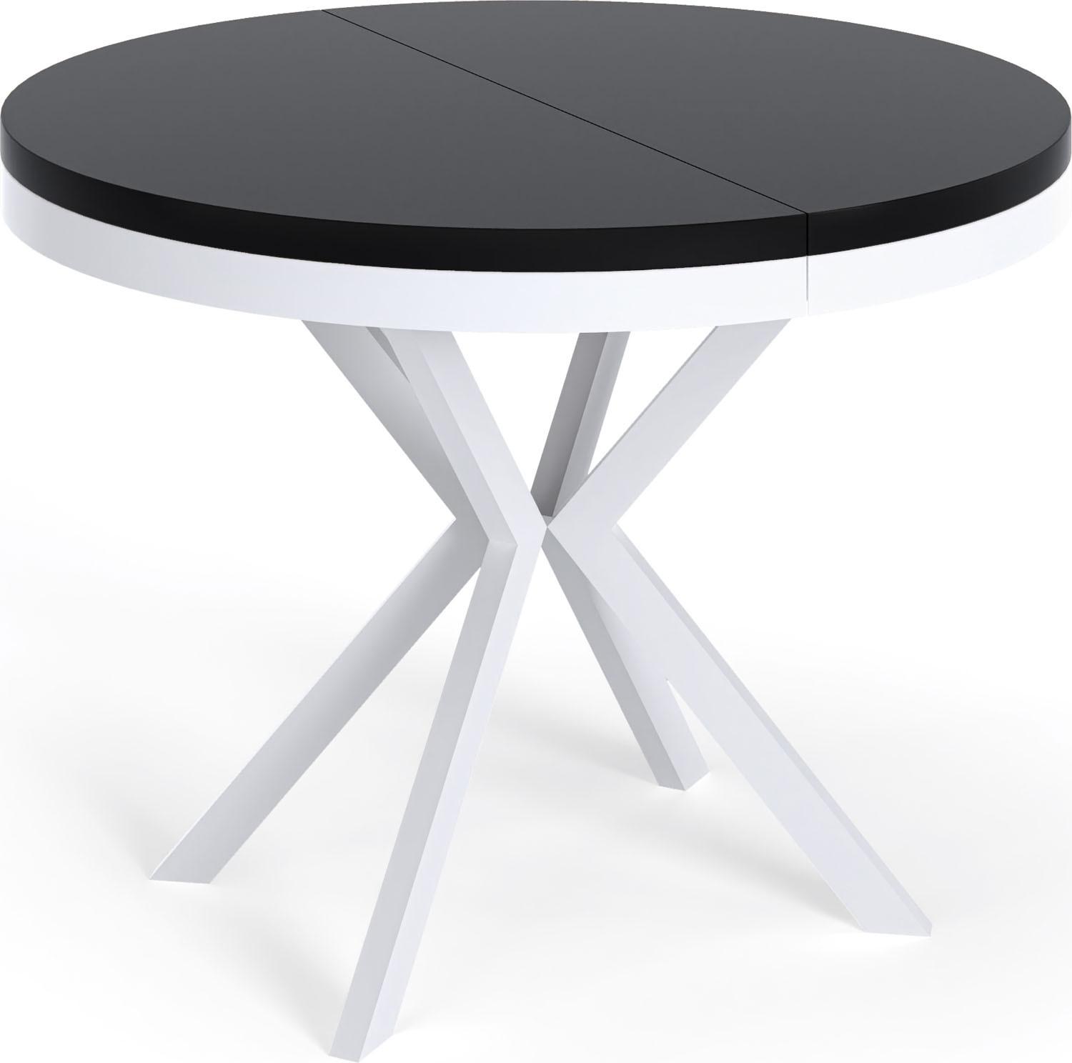 ESSTISCH Cloud runder ausziehbarer, Schwarz 90-170/90/76 cm - Schwarz/Weiß, Holzwerkstoff/Metall (90/170/76cm) - WFL GROUP